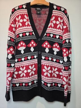 Thorn & Fable Sweater Cardigan Small Women's Fun Hippie Mushroom Flower Heart